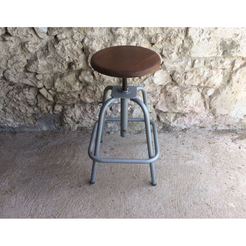 Vintage French industrial swivel stool by L. Sautereau