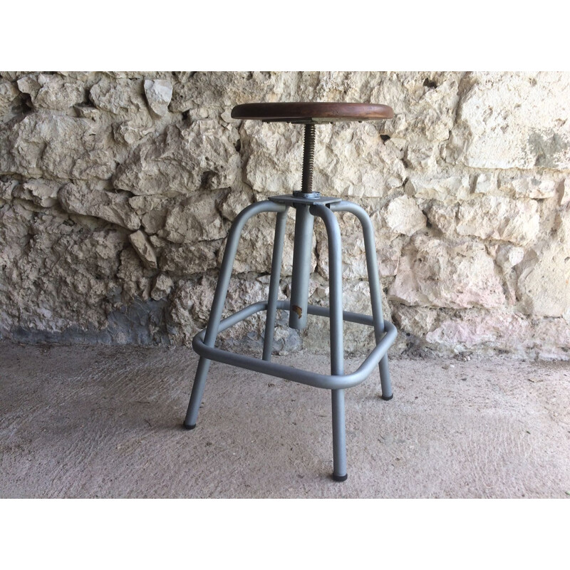 Vintage French industrial swivel stool by L. Sautereau