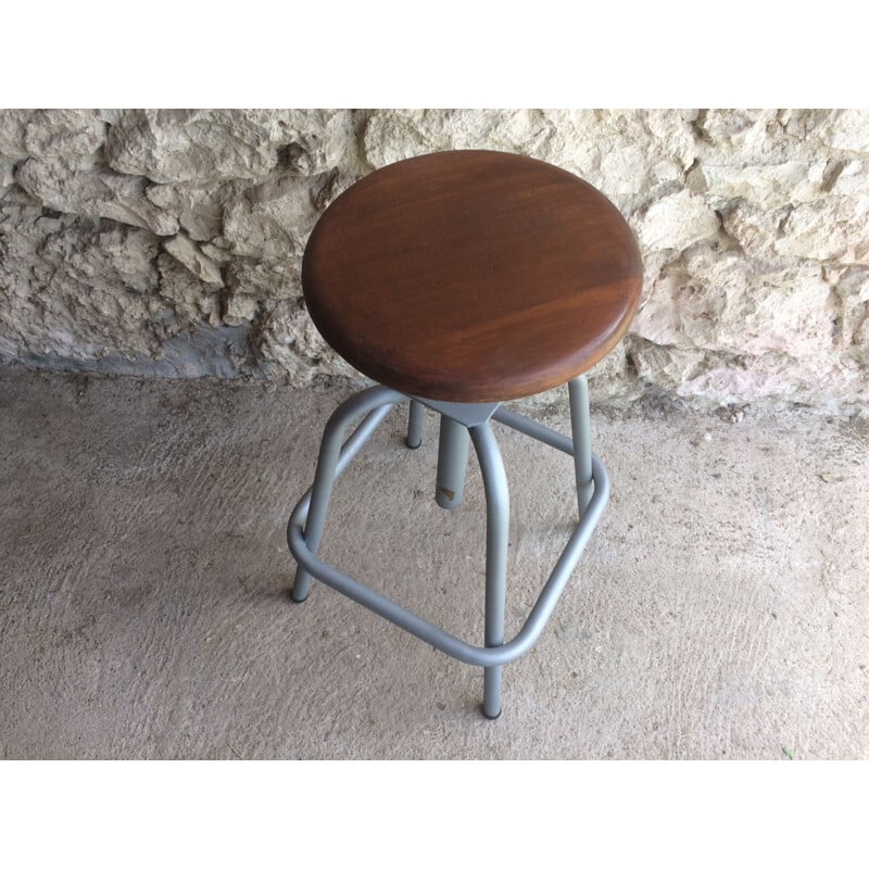 Vintage French industrial swivel stool by L. Sautereau