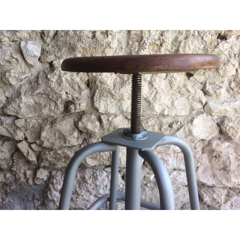 Vintage French industrial swivel stool by L. Sautereau