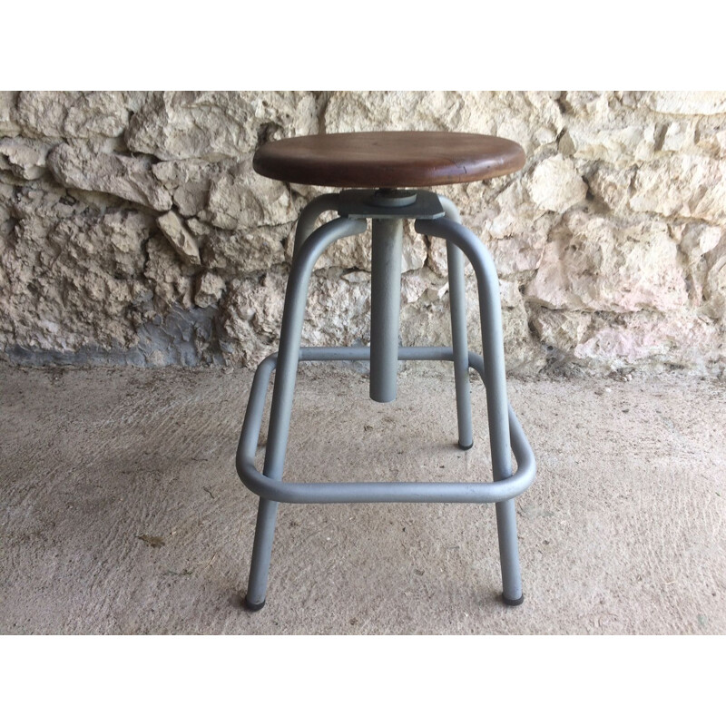 Vintage French industrial swivel stool by L. Sautereau