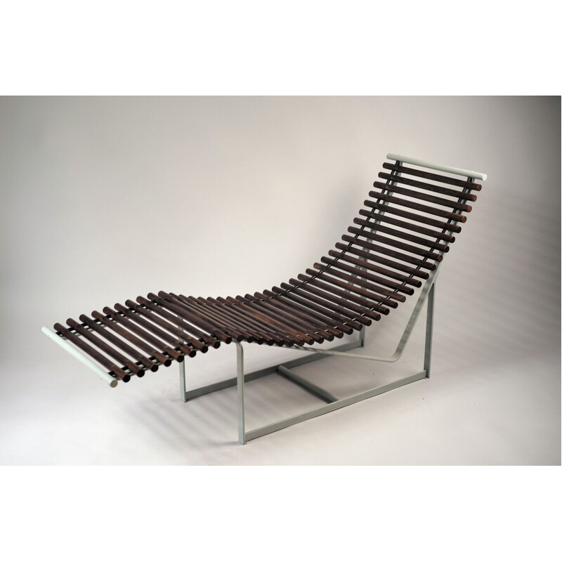 Vintage chaise longue in rosewood and metal - 1980s
