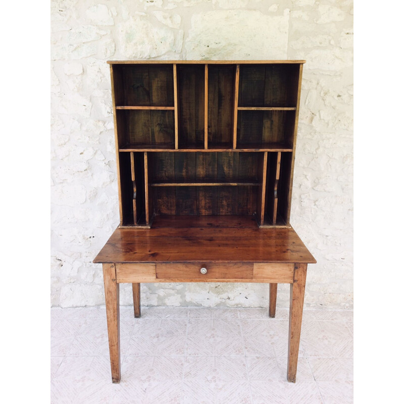 Vintage French writing desk in mahogany with shelving unit