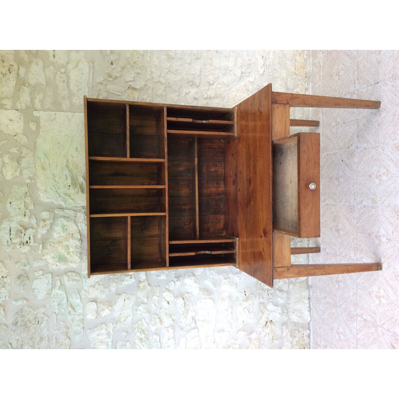 Vintage French writing desk in mahogany with shelving unit