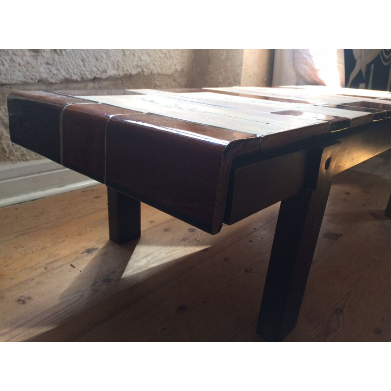 Vintage coffee table with Garrigue tiles by Roger Capron