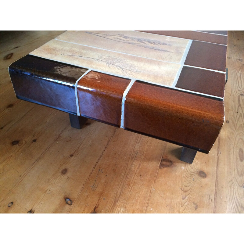 Vintage coffee table with Garrigue tiles by Roger Capron