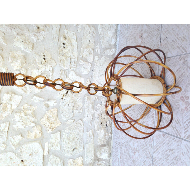 Vintage French pendant lamp in rattan