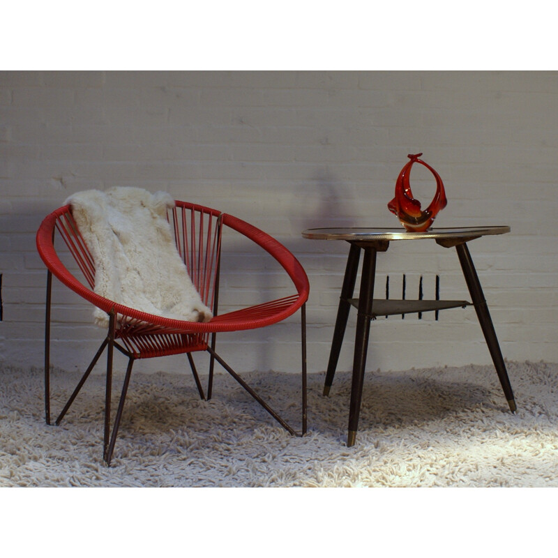 Tripod coffee table in formica, plywood and brass - 1950s