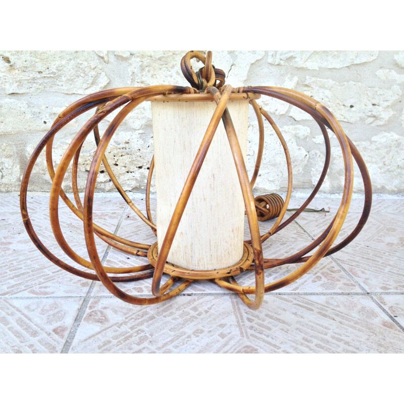 Vintage French pendant lamp in rattan