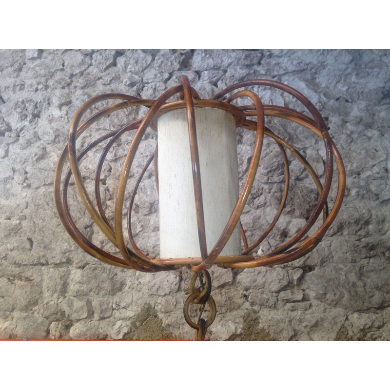 Vintage French pendant lamp in rattan