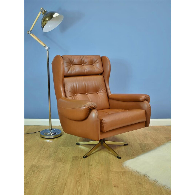 Fauteuil pivotant vintage danois en cuir marron