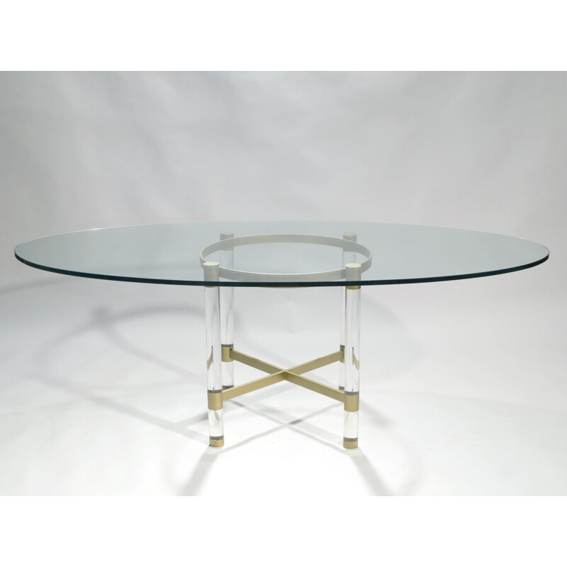 Vintage dining table in perspex and brass by Sandro Petti for Metalarte