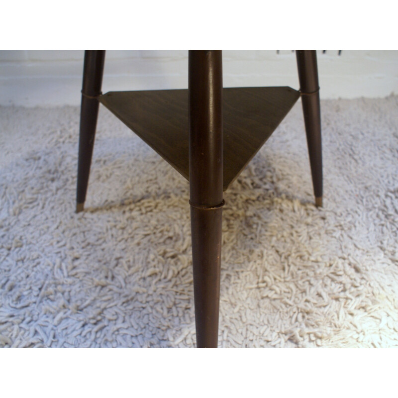 Tripod coffee table in formica, plywood and brass - 1950s