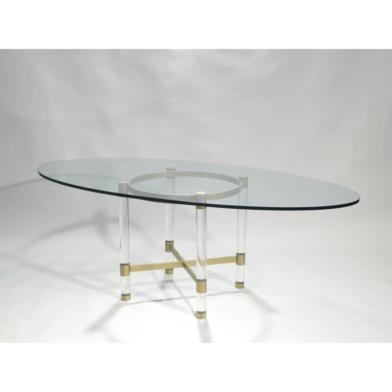 Vintage dining table in perspex and brass by Sandro Petti for Metalarte