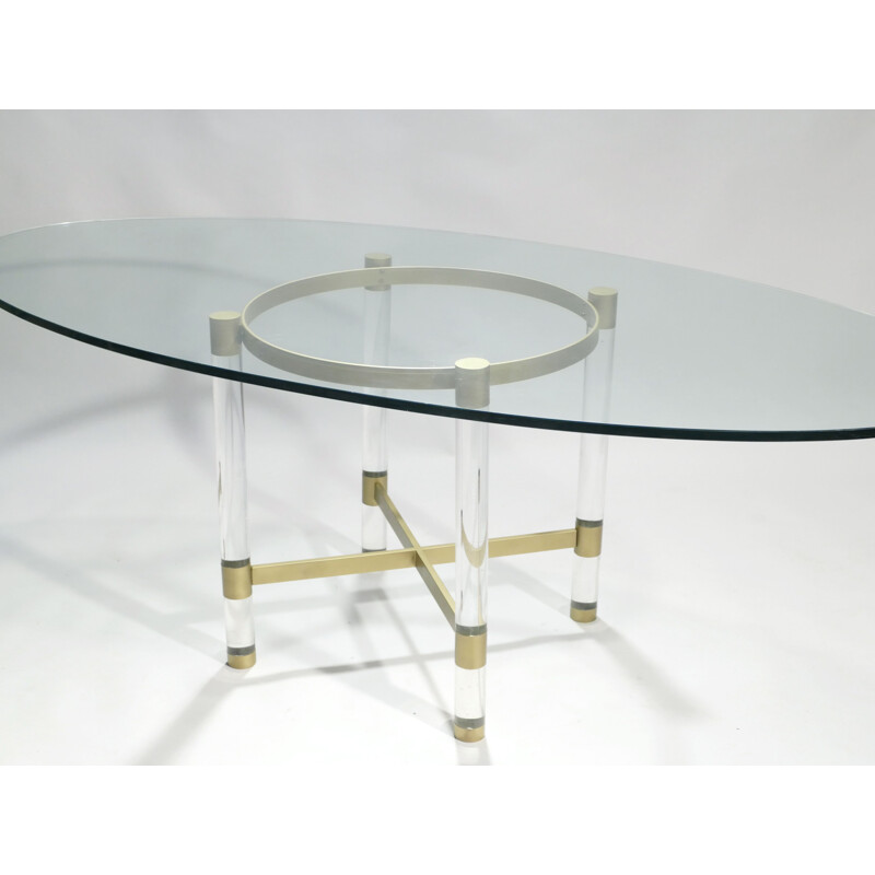 Table à repas vintage en plexiglas et laiton par Sandro Petti pour Metalarte