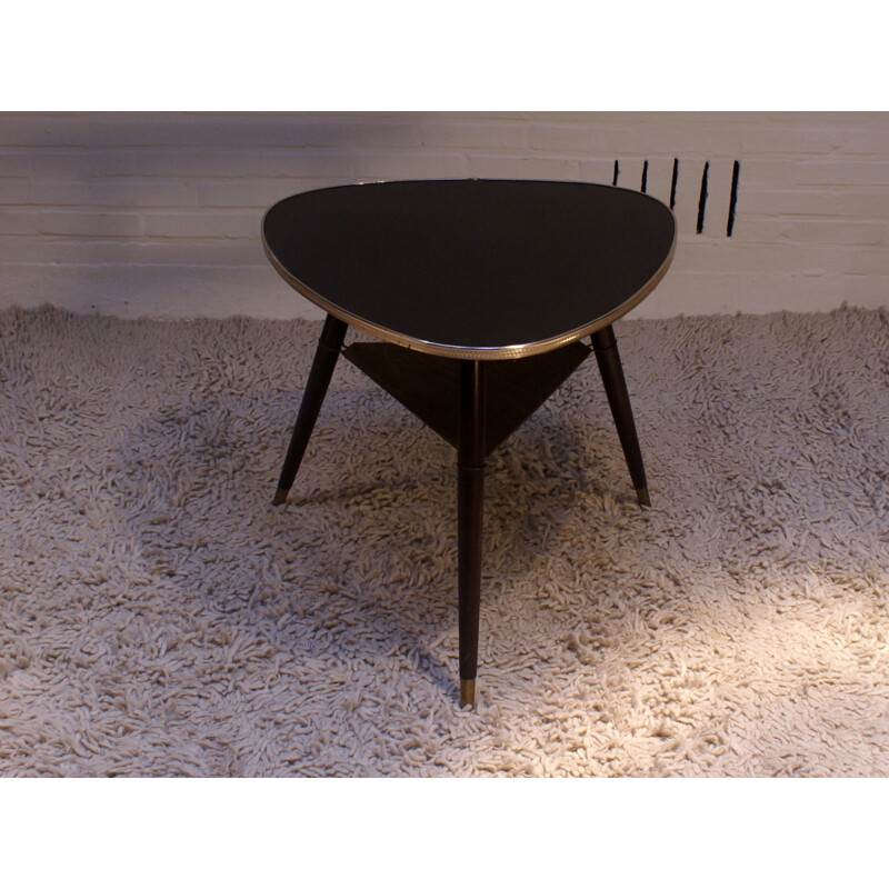 Tripod coffee table in formica, plywood and brass - 1950s