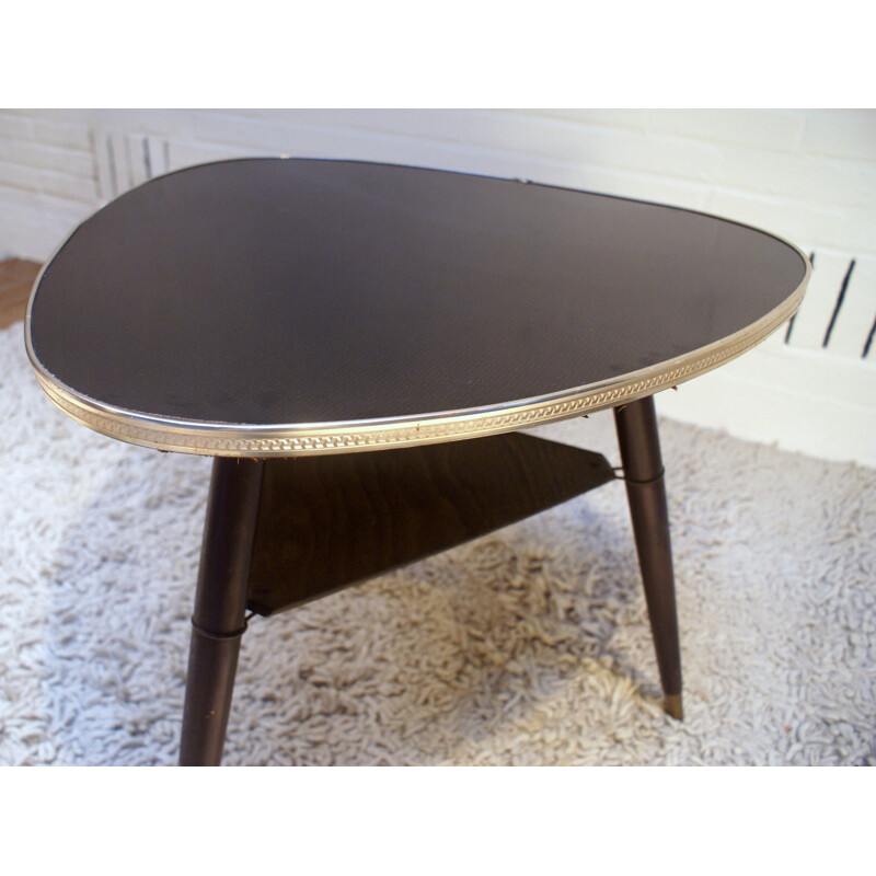 Tripod coffee table in formica, plywood and brass - 1950s