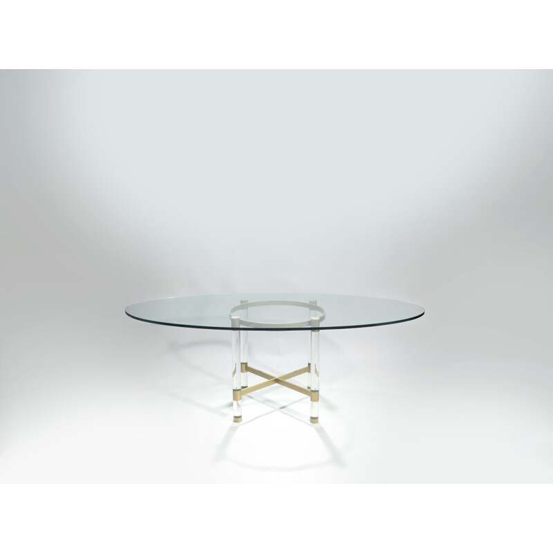 Vintage dining table in perspex and brass by Sandro Petti for Metalarte