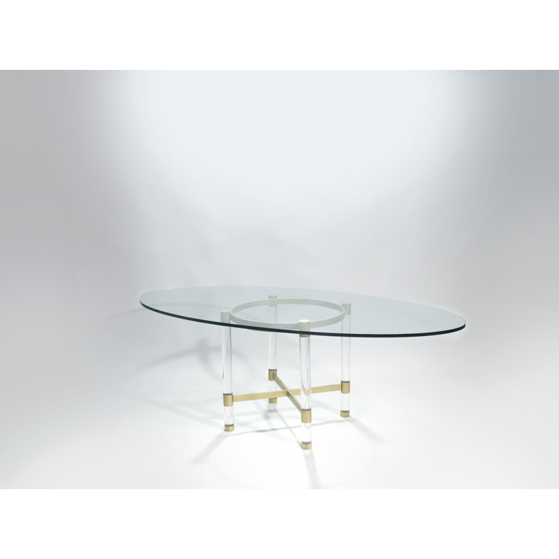 Vintage dining table in perspex and brass by Sandro Petti for Metalarte