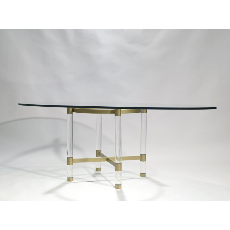 Vintage dining table in perspex and brass by Sandro Petti for Metalarte