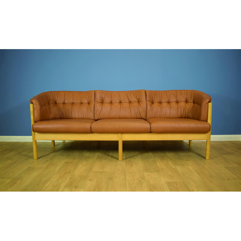 Vintage Danish 3-seater sofa in tan leather by Nielaus Mobler