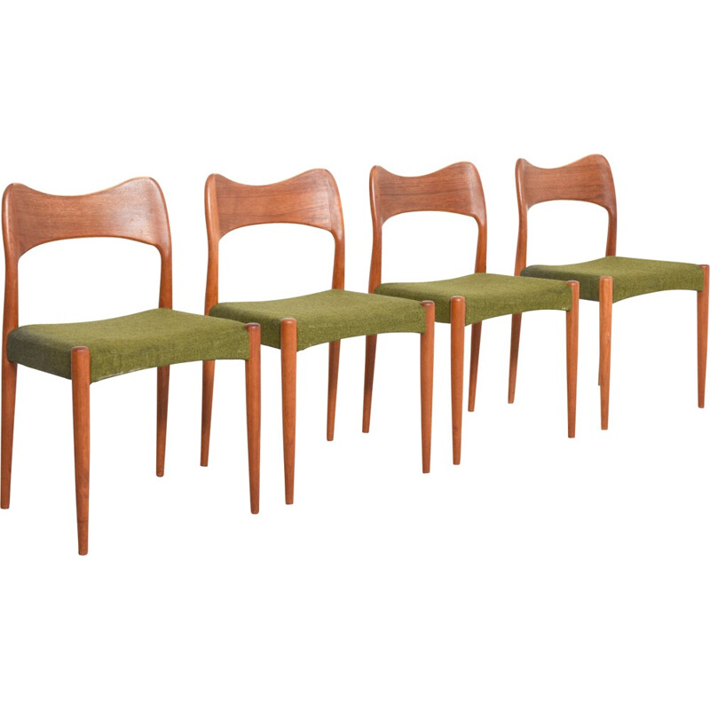 Set of 4 scandinavian chairs in teak and green fabric, Arne HOVMAND-OLSEN - 1950s