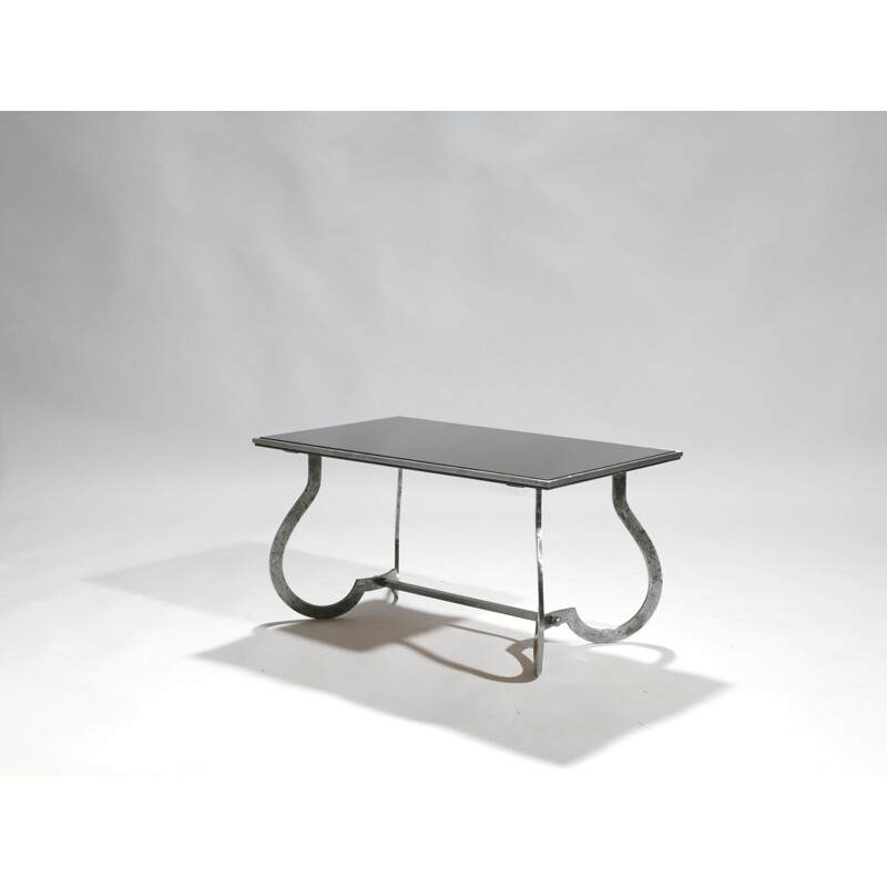 Vintage coffee table in polished iron and opaline