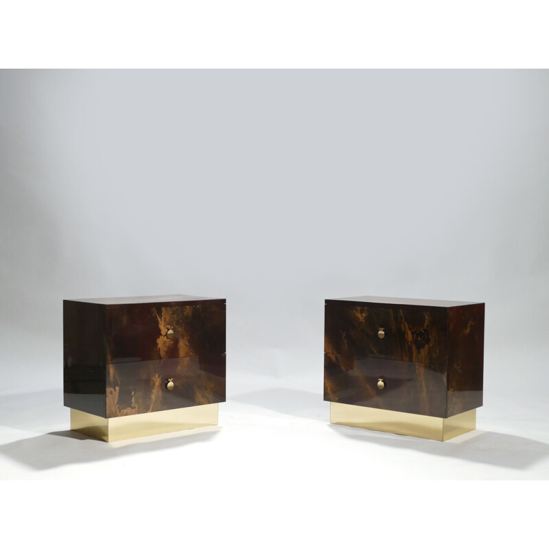 Set of 2 bedside tables in lacquered brass of the Maison Jansen