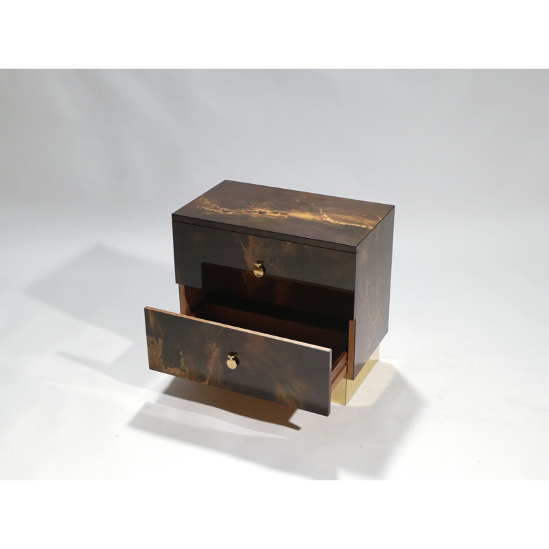 Set of 2 bedside tables in lacquered brass of the Maison Jansen