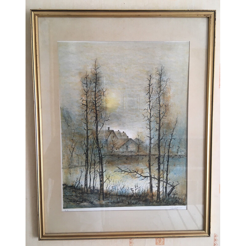 Vintage "landscape" lithography by Antonio Rivera