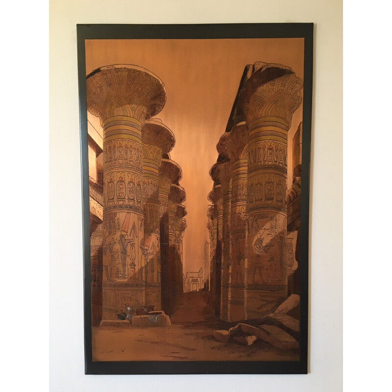 Vintage metal plate engraving of the temple of Isis by El Shami, Egypt 1970