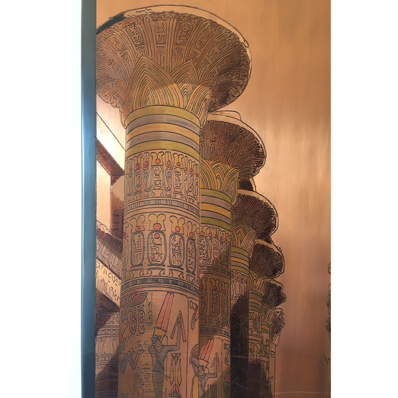 Grabado antiguo en placa de metal del Templo de Isis por El Shami, Egipto 1970