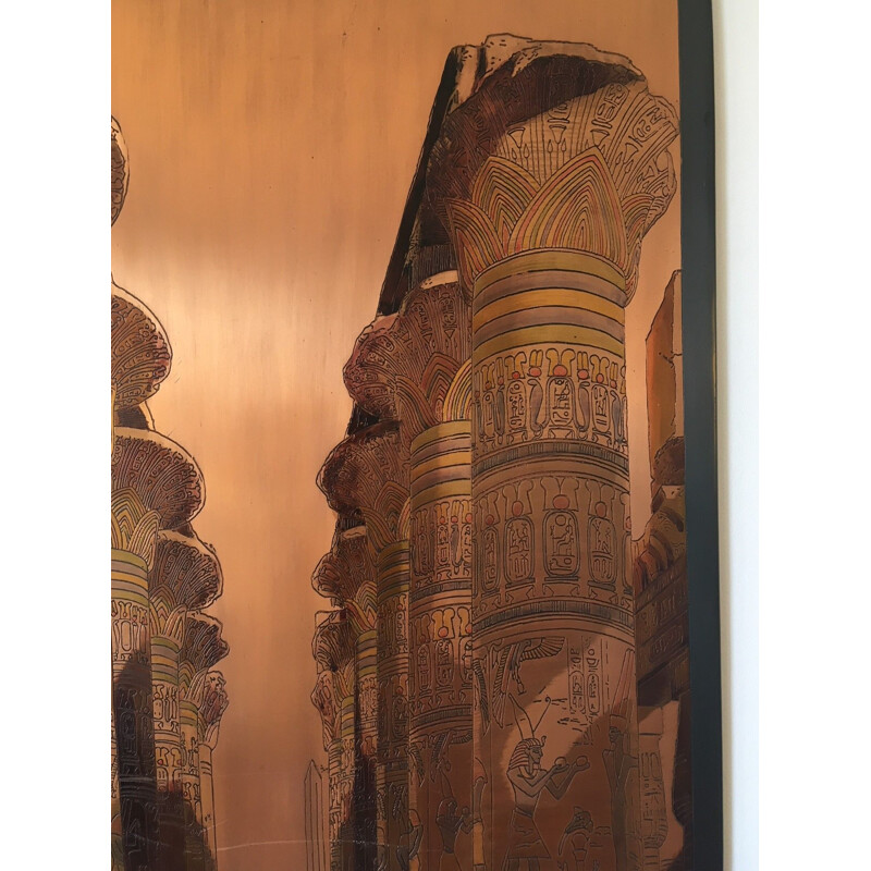 Grabado antiguo en placa de metal del Templo de Isis por El Shami, Egipto 1970