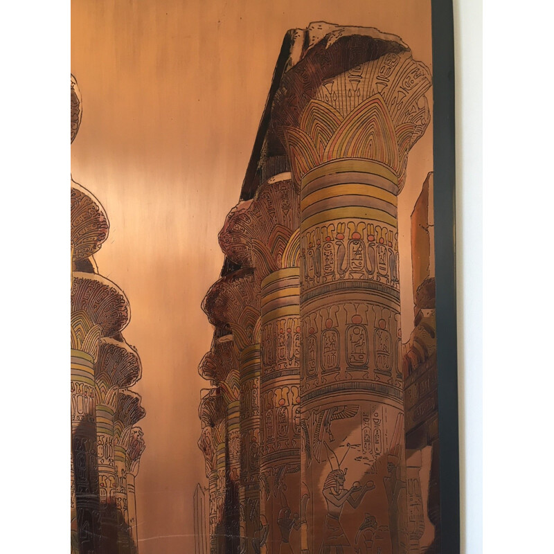 Vintage metalen plaatgravure van de Tempel van Isis door El Shami, Egypte 1970