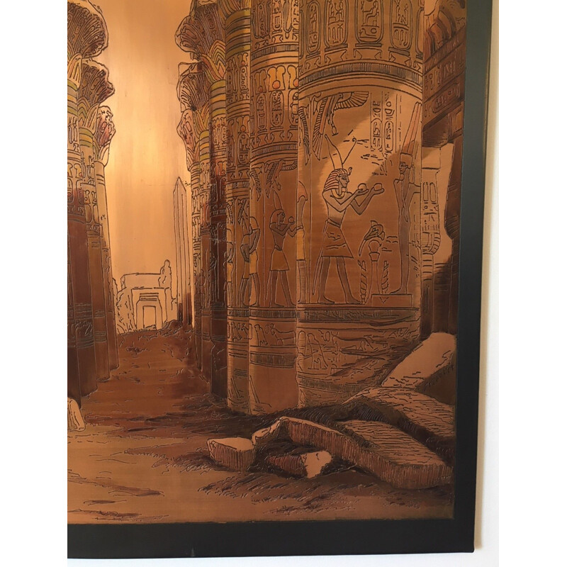 Vintage metal plate engraving of the temple of Isis by El Shami, Egypt 1970