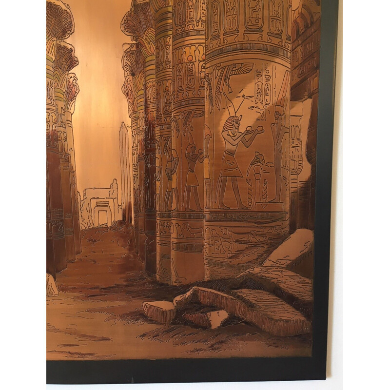 Vintage metalen plaatgravure van de Tempel van Isis door El Shami, Egypte 1970