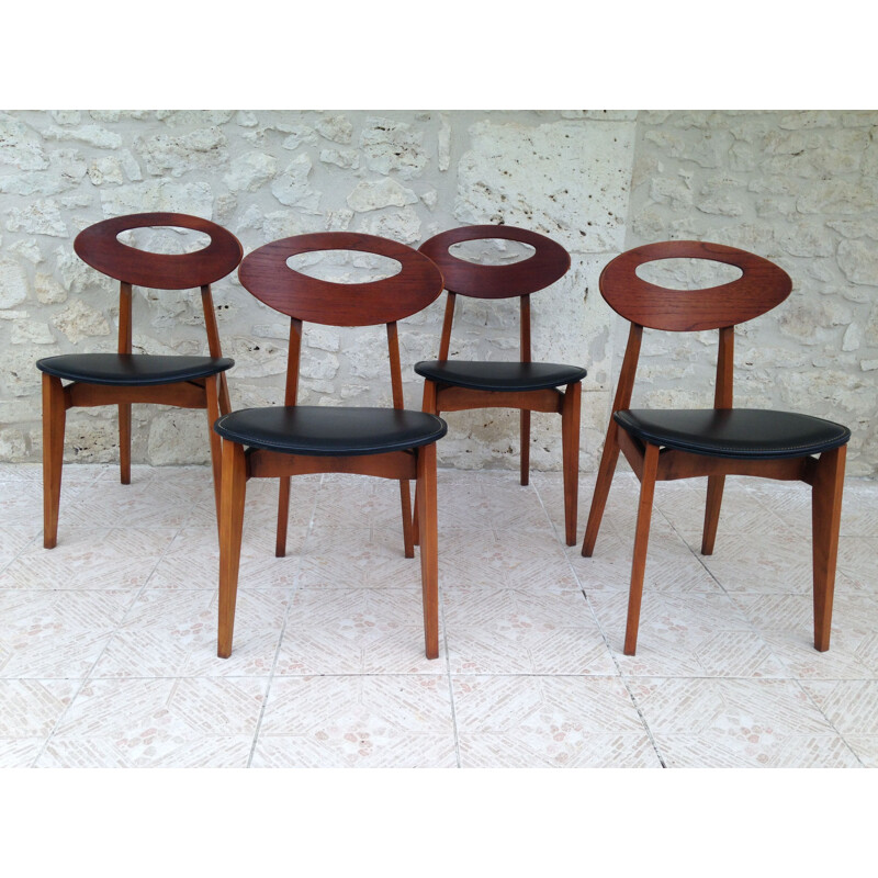 Vintage set of 4 dining chairs, by  Roger Landault for Sentou