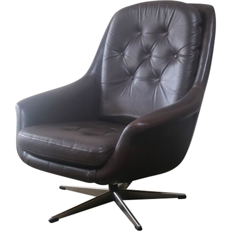Vintage Danish swivel armchair in leather