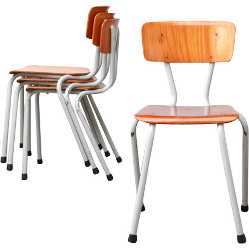 Set of 4 vintage school chairs by Marko