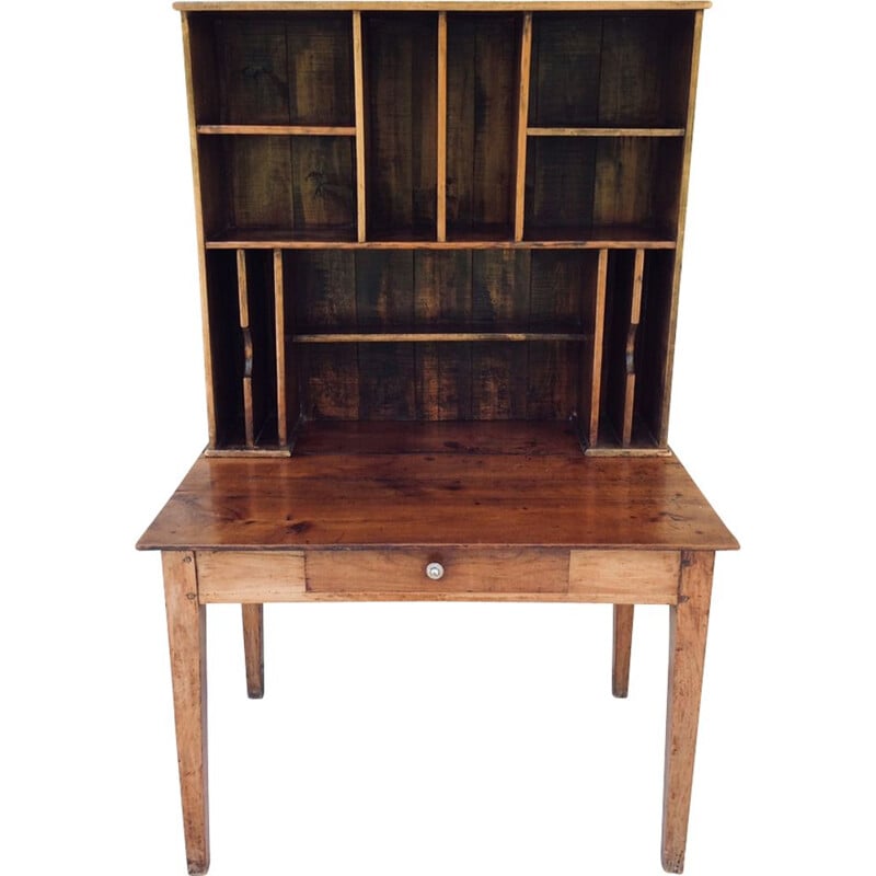 Vintage French writing desk in mahogany with shelving unit