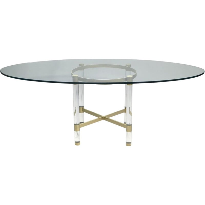 Vintage dining table in perspex and brass by Sandro Petti for Metalarte