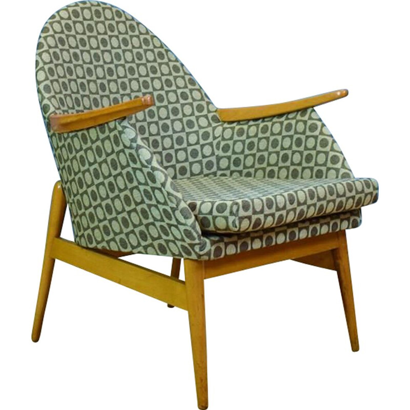 Vintage German armchair in cotton and beech