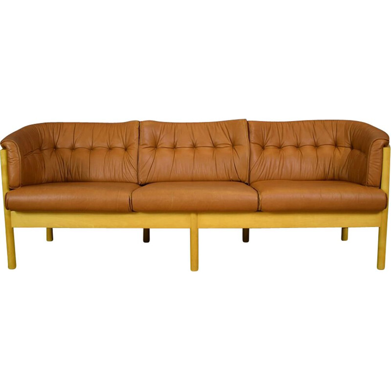 Vintage Danish 3-seater sofa in tan leather by Nielaus Mobler