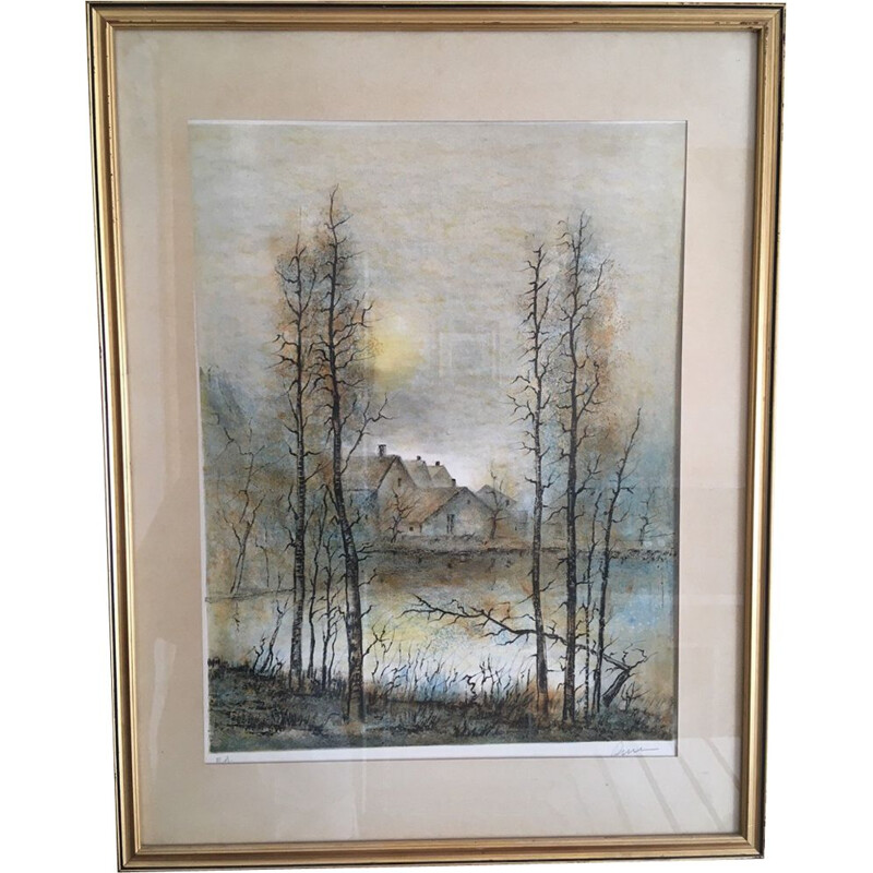 Vintage "landscape" lithography by Antonio Rivera