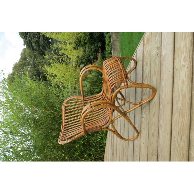 Vintage lounge chair in cane and rattan