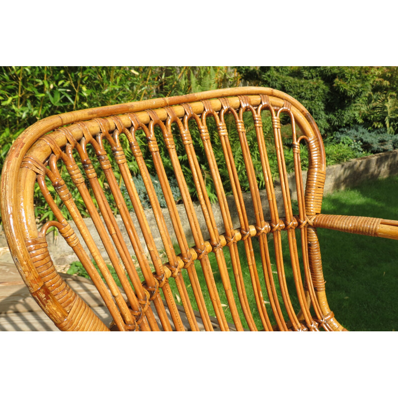 Vintage lounge chair in cane and rattan