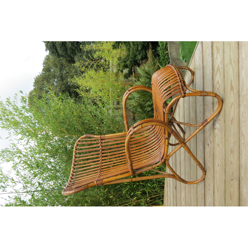 Vintage armchair in cane and rattan