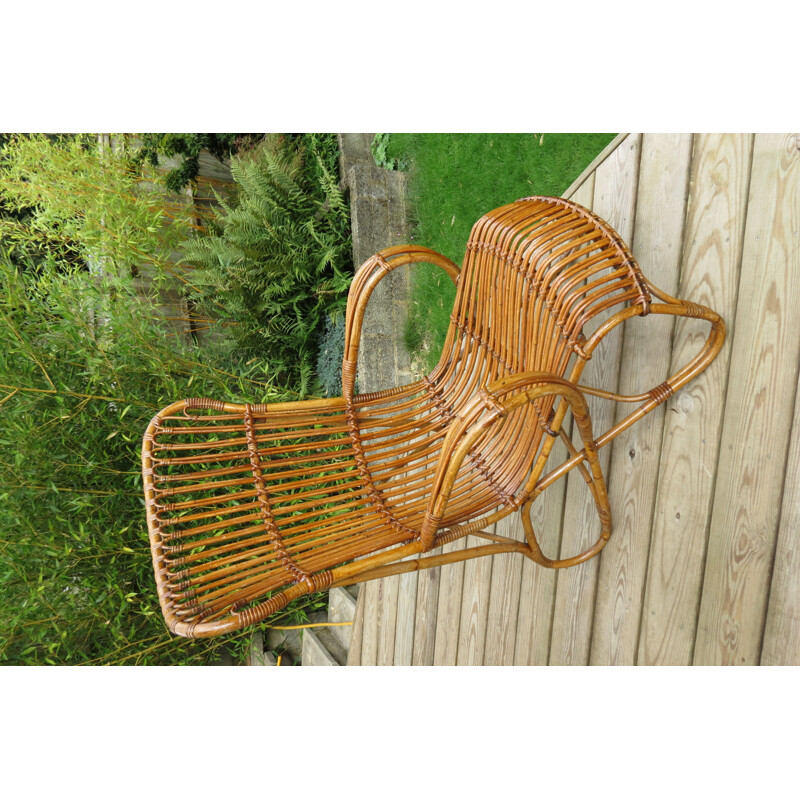 Vintage armchair in cane and rattan