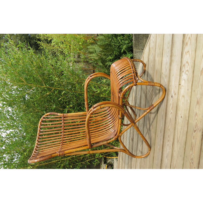 Vintage armchair in cane and rattan