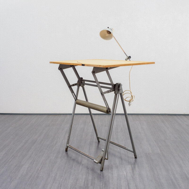 Vintage German drawing table in birch wood